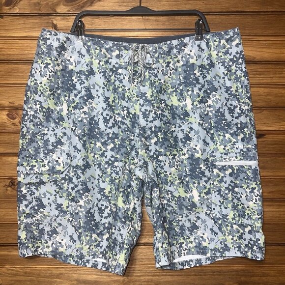 Simms Solarflex Cargo Board Shorts Mens 40 Blue Geometric Fishing drawstring - Picture 1 of 7
